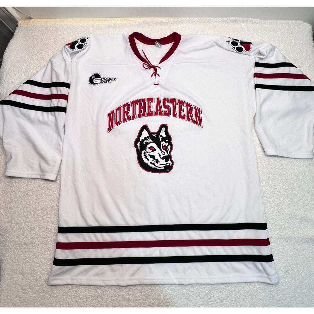 VTG Northeastern Huskies Hockey East Jersey White Lace-Up College Hockey XXL